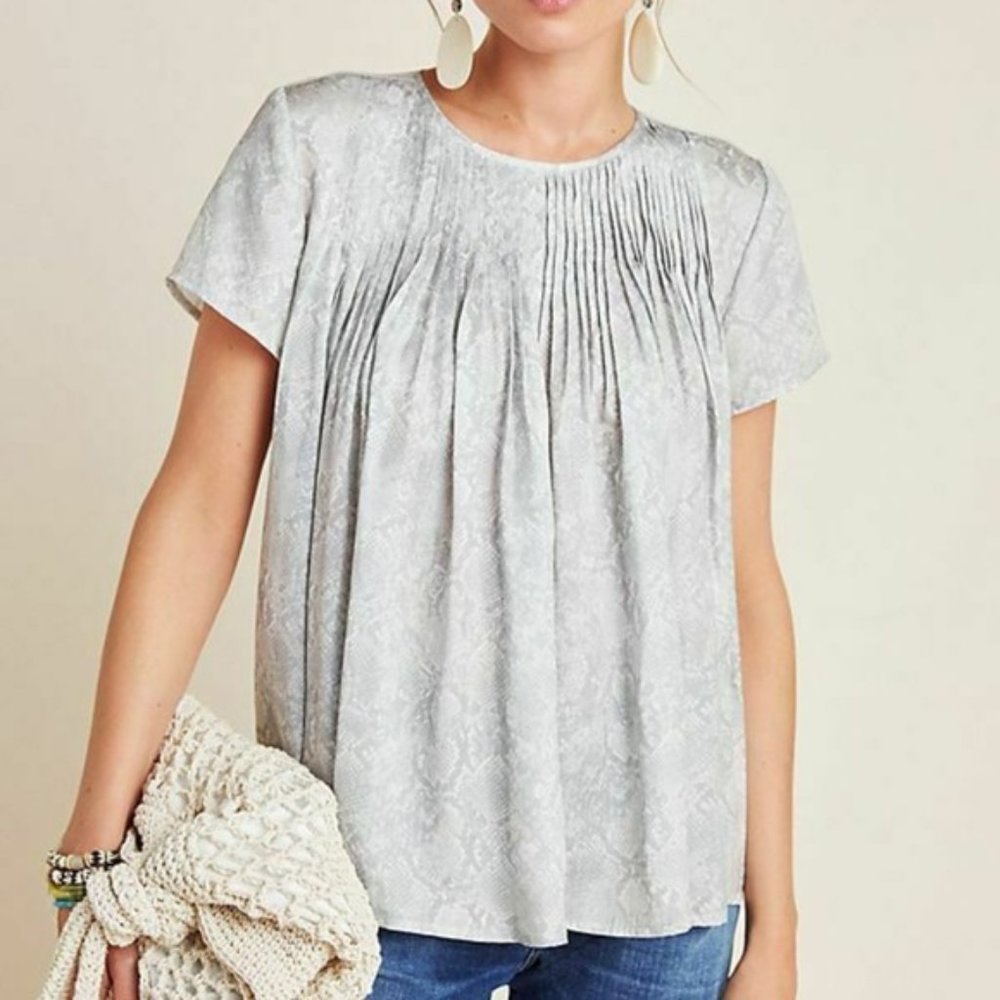 DOLAN Anthropologie Left Coast Snake Print Pleated Short Sleeve Top Shirt XS